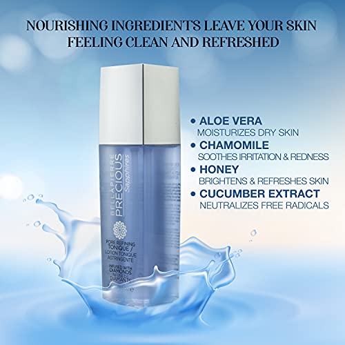 Bellapierre Precious Sapphires Diamond-Infused Pore Refining Tonique | All Natural Toner Gently Removes Makeup & Residue | Chamomile, Honey, & Cucumber Extracts for Soothing Refreshment - 150ml
