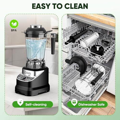 COZII Black 2000W Professional Countertop Blender with 64oz Pitcher & 21oz To-Go Cup