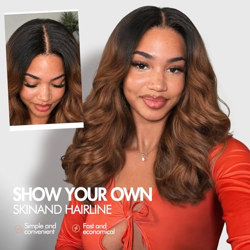 Ombre Brown Yaki Curly V Part Wig 18 Inch Layered Synthetic Half Wig