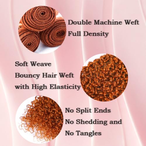 Orange 350 Ginger Curly Human Hair Bundles - 18 Inch Brazilian Unprocessed Kinky Wave