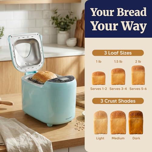 Elite Gourmet Mint Programmable Bread Maker 2 Lb, 19 Presets, 3 Sizes