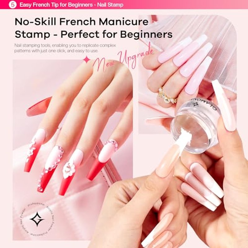 Acrylic Nail Kit for Beginners: Professional Nail Set with Drill Acrylic Powder Gel Polish Nail Stamp for Home Starter Practice & DIY Manicure