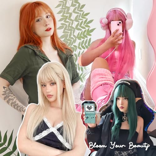 Long Straight Platinum Blonde Wig with Bangs - 24 Inch Heat-Resistant Synthetic Hair - Cosplay & Daily Wear - Variation: Straight / Platinum Blonde