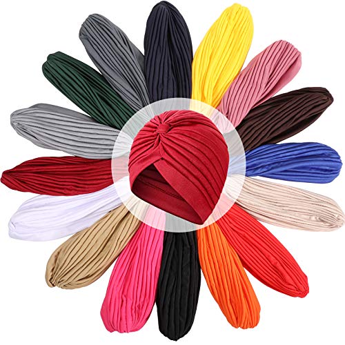 Stretch Satin Turban Head Wraps for Women - Chic Color Variation, 16 Pieces