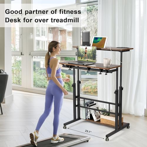 Hadulcet Adjustable Height Mobile Standing Desk with Charging Station - Rustic Brown, 31.5"