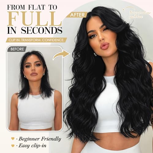 Clip-In Hair Extensions 20 Inch Wavy Brown Synthetic Hair - Chestnut Brown