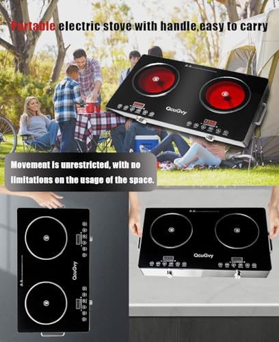 Dual Burner 23-Inch Electric Infrared Hot Plate with Timer & Touch Control