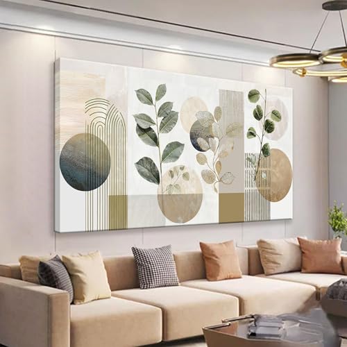 Green and White Boho Wall Art Canvas Set 24x48 Inches Mid Century Geometric