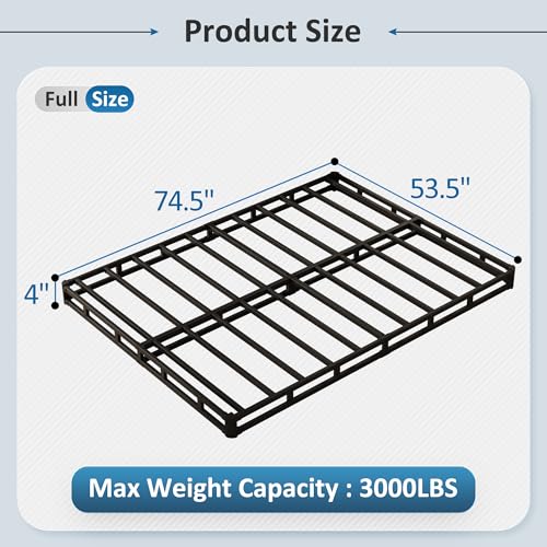 Full Size Box Spring with Fabric Cover - 4 Inch Low Profile Bed Foundation