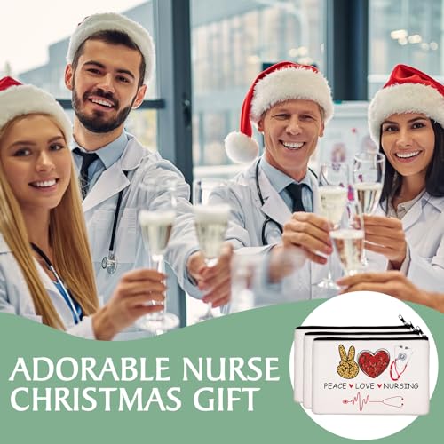 Irenare 30 Pcs Nurse Appreciation Week Gifts Nurse Survival Kit Canvas Makeup Bags Cosmetic Peace Love Nursing Travel Toiletry Case Earpiece Toiletry Zipper Pouch Bag Thank You Gift(Nurse)