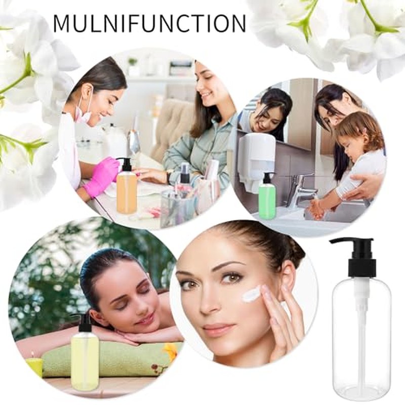 15 Pcs 8.5 oz Empty Pump Bottles, Clear Refillable Plastic Dispenser Bottles for Shampoo, Lotion, Hand Soap, Body Wash, Oil, Moisturizer, Travel Liquid Containers