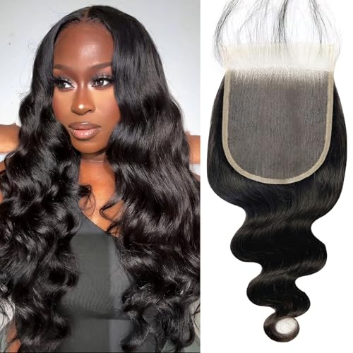 5x5 HD Lace Closure Human Hair 16 Inch Body Wave Natural Color - Bleached, Pre-Plucked