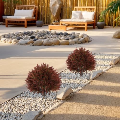 Artificial Fall Cypress Plants Set of 2 - 24 Inch Green Red Autumn Decor
