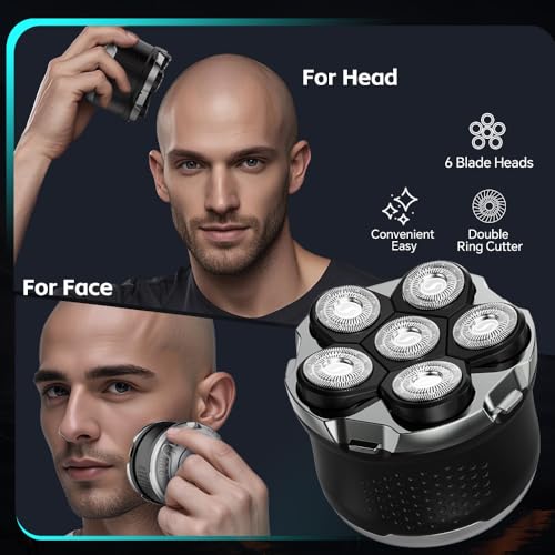 Black 6D Floating Head Rotary Shaver for Men Bald Head Wet Dry Rechargeable with USB-C