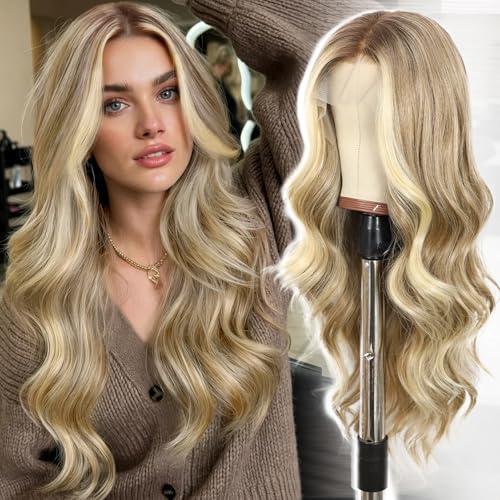 Ash Blonde Lace Front Wig 13x4 Inches Pre-Plucked Synthetic Wavy Hair