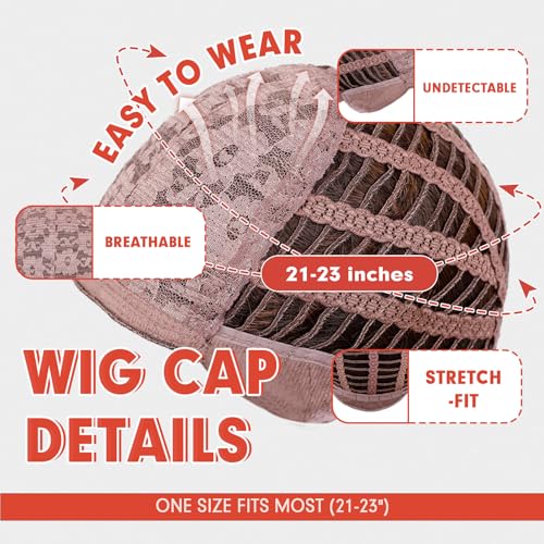 Allbell Blonde Brown Ombre Long Straight Wig with Bangs for Women - 24 Inch, Heat-Resistant Synthetic Hair