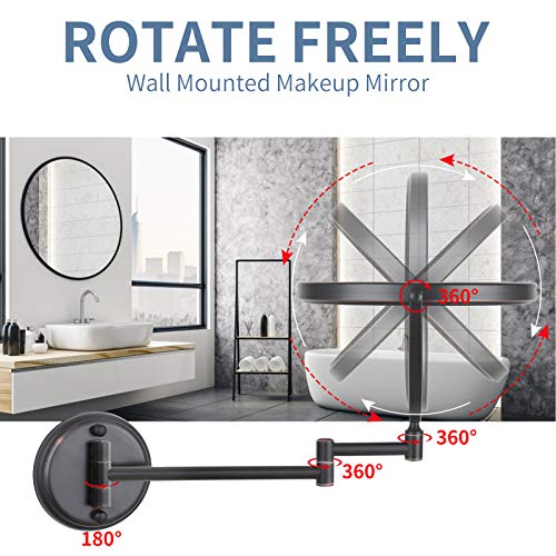 DOWRY 10x Magnifying Wall Mounted Makeup Mirror with 8 Inch Double-Sided Swivel, Oil Rubbed Bronze, 12 Inch Extension - Orb Variation