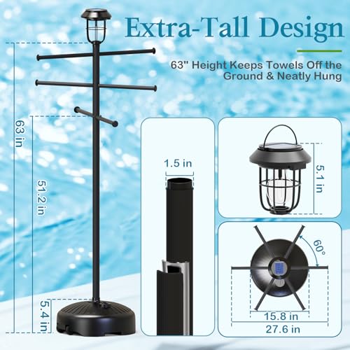 Large Outdoor Pool Towel Rack with Lights & Wheels - Stable & Adjustable