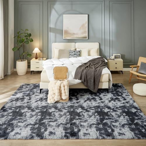 Floralux 8x10 Tie-Dyed Dark Grey Shag Rug - Ultra Soft Large Bedroom & Living Room Floor Carpet