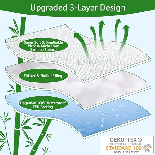 Split King Mattress Protector with Deep Pocket, Cooling Bamboo Waterproof Cover for Adjustable Bed - 6-18 Inch