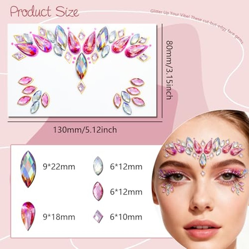 8 Sheets Mermaid Face Jewels Stick On,Self-Adhesive Face Gems,Temporary Crystal Stickers Sparkling Acrylic Face Rhinestones,Waterproof Face Jewels Rhinestone for Birthday Festival Music Carnival Party