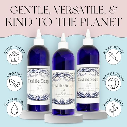 Natural Castile Soap | Organic Liquid Soap | Gentle on Sensitive Skin | Use on Hair, Body, Hands & Home | Vegan, No Palm Oil or Additives (16oz, Lavender & Bergamot)