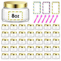 36 Pack 8 oz Plastic Cosmetic Containers With Lids Refillable Clear Empty Travle Jars Containers for Body Butter,Sugar Scrubs,Cream,Lotions,Candy, Waterproof Label&Spatulas - (Gold)