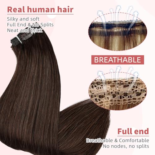 Chocolate Brown 14 Inch Human Hair Clip-In Extensions - 7pcs 120g