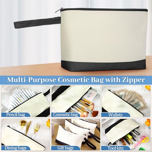 Silkfly 30 Pcs Canvas Makeup Bags Bulk Zipper DIY Black Beige