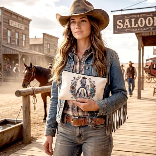 Western Makeup Bags Bulk Gift Set - 36 Canvas Cow Pattern Cosmetic Pouches - Western