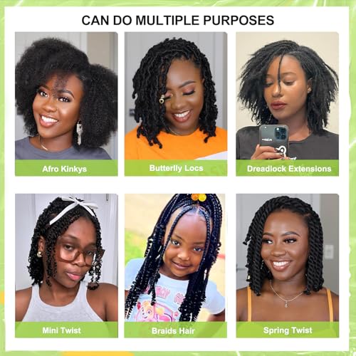 1B / 10 Inch Afro Kinky Twist Human Hair Bulk for Dreadlocks - Soft, Natural Black