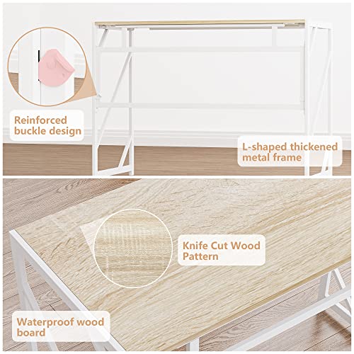 Elephance 31.5 Inch Folding Computer Desk No Assembly Beige Portable Workspace