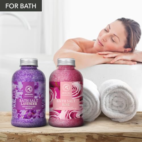 Bath Sea Salt Set with Lavender & Rose Essential Oils - Relaxing Body Care