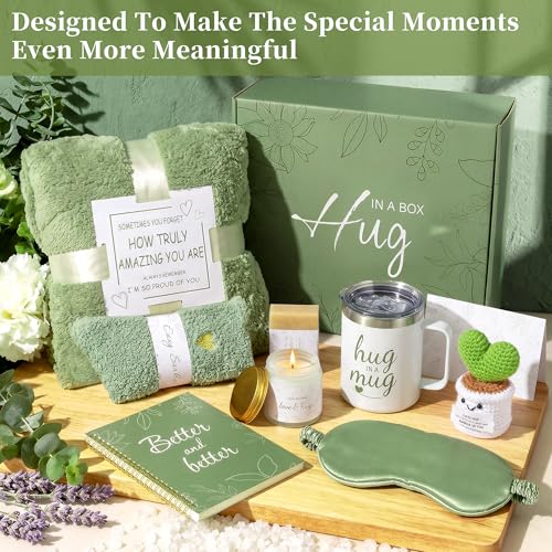Green Get Well Soon Gift Basket for Women with Flannel Blanket - Self Care Package