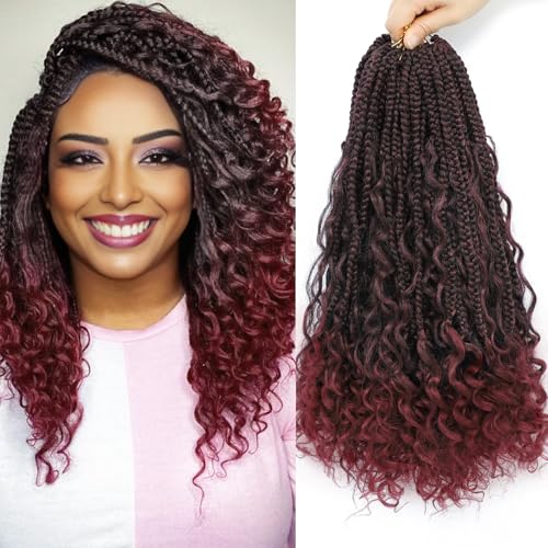 14 Inch Bohemian Goddess Box Braids Crochet Hair with Curly Ends - 8 Pack, T1B/BUG Variation