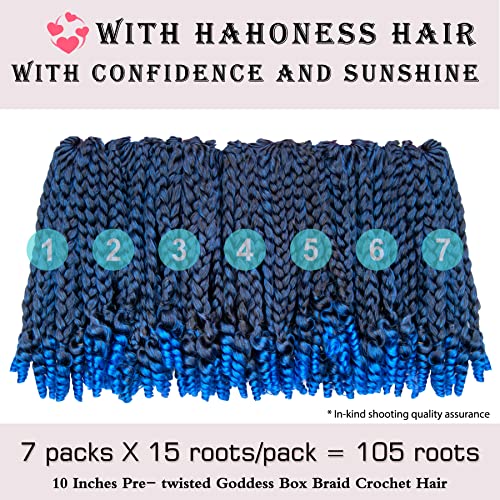 10 Inch Blue Goddess Box Braid Crochet Hair 7 Packs Ombre Synthetic Extensions