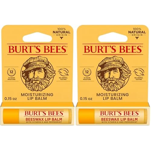 Burt's Bees Lip Balm, Lip Moisturizer With Responsibly Sourced Beeswax, with Vitamin E & Peppermint Oil, Natural Origin Moisturizing Care, 1 Tube, 0.15 oz. (Pack of 2)