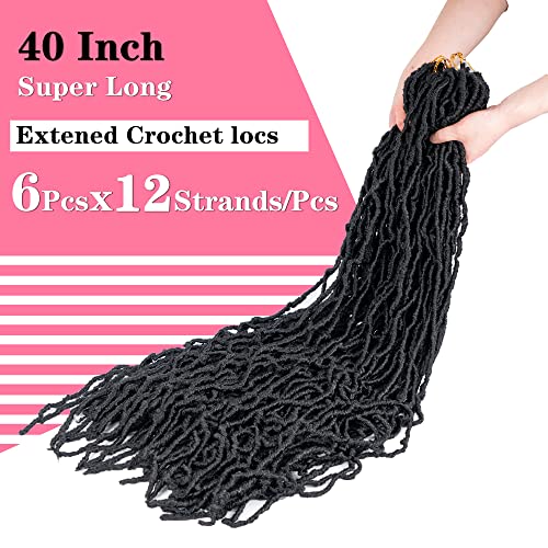 40 Inch Soft Faux Locs Crochet Hair - Pre Looped Goddess Dreadlocks - 6 Pack, 1B