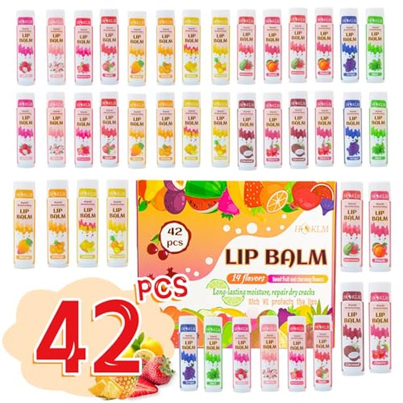 42 Pack Lip Balm, Natural Lip Balm Bulk with Shea Butter, Vitamin E and Coconut Oil, Moisturizing for Chapped Lips, Best Lip Care, Suitable for People of All Ages - 14 Flavors 0.15 Oz