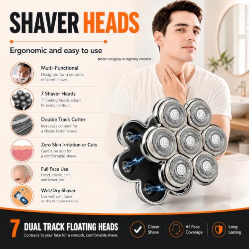 7D Floating Razor Head Replacement for Shaver & Grooming Devices - Silver 2 Pack