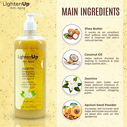 OMIC Lighten-Up LightenUp Exfoliating Body Wash - 33.8 Fl oz / 1000 ml - Formulated to Exfoliate and to Nourish Skin, with Shea Butter, Jasmine Oil Argan Oil