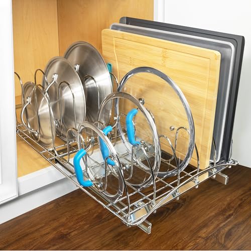 Pull Out Pot and Pan Lid Organizer 14W x 21D x 9H Inches - Chrome