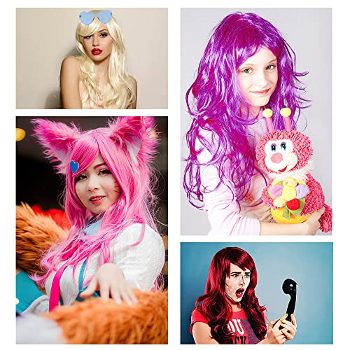 Neon & Curly Color Wigs 6 Pack with Glasses - Blue, Green, Orange, Purple, Pink, Wine Red