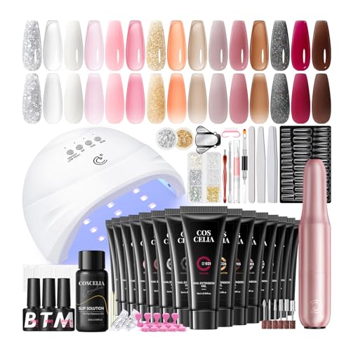 Poly Nail Gel Extension Kit with UV Light & Drill - 15 Colors, Starter Set (16ml)