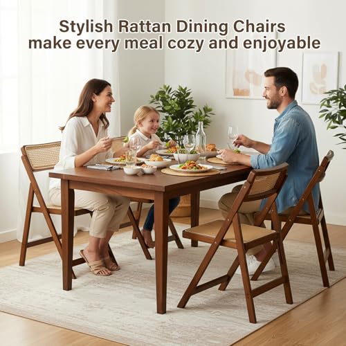 Walnut Furlide Rattan Folding Chair - Bamboo Dining Seating, Portable & Stylish, 1 Pack