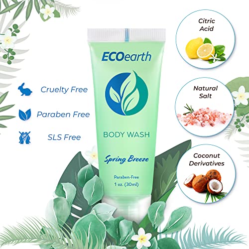 EcoEarth Travel Size Body Wash 1 Fl Oz Pack of 100 Spring Breeze Hotel Toiletries