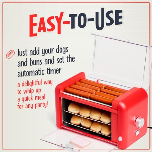 Nostalgia Red Hot Dog Roller & Bun Toaster Oven - Extra Large Multi-Use Grill