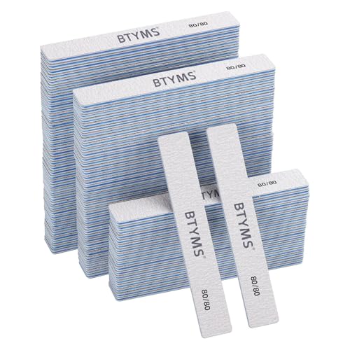 BTYMS 100 Count 80/80 Grit Rectangle Nail Files for Acrylic Nails & Manicure
