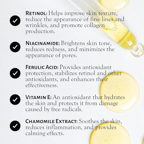 Retinol Repair & Firm Serum with Niacinamide, Glycolic, Ferulic Acid | Fragrance-Free | 2 fl oz