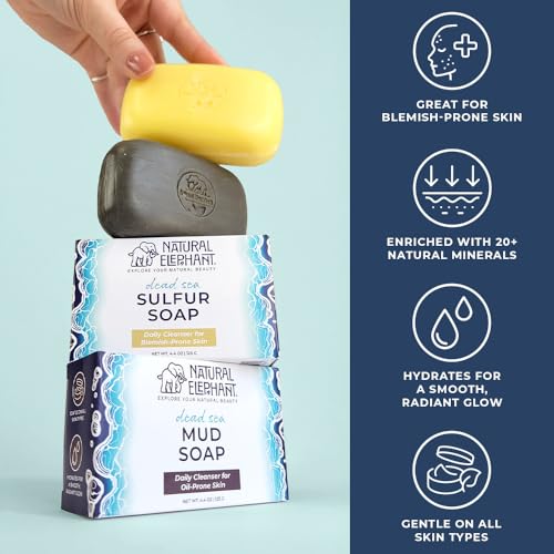 Natural Elephant Dead Sea Mud Soap Bar 13.2 oz - Mineral-Rich Facial & Body Cleanser, Pack of 1